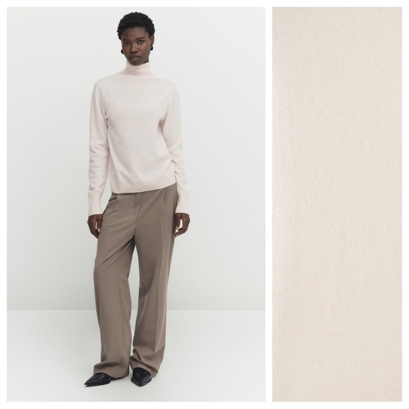NWT. Massimo Dutti Cream Wool/Cashmere High Neck Sweater. Size XL. - Picture 1 of 11